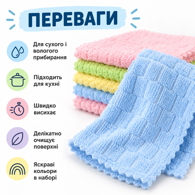 Набір кухонних серветок з мікрофібри 30×30 см 30 шт, Серветки для прибирання, Універсальні ганчірки для кухні та дому - Фото 6 Набір кухонних серветок з мікрофібри 30×30 см 30 шт, Серветки для прибирання, Універсальні ганчірки для кухні та дому - зображення 6