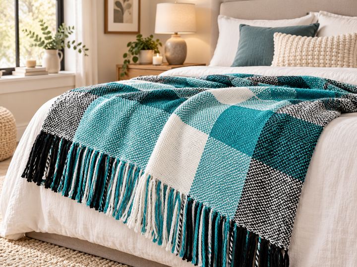 Плед шерстяной ПАЛЕРМО 140х200 (Wool 20% Acrylic 40% Polyester 40%), Pictor_бирюзовый - изображение 2