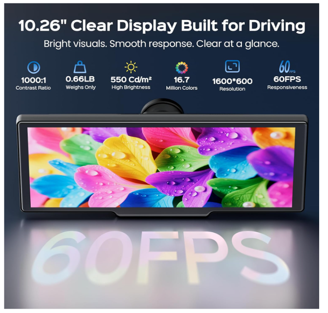 Автомобильный экран Tecxerllon 10.26" Wireless CarPlay и Android Auto, видеорегистратор 4K, HD камера заднего вида, Bluetooth 5.0 - изображение 2