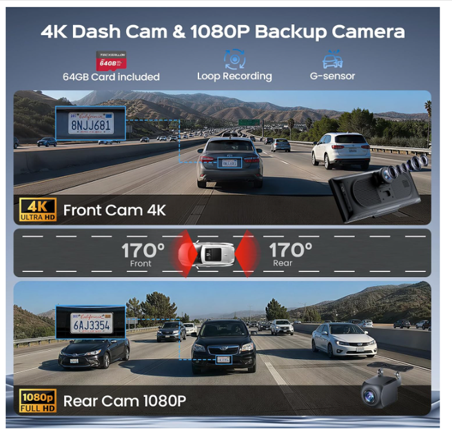 Автомобильный экран Tecxerllon 10.26" Wireless CarPlay и Android Auto, видеорегистратор 4K, HD камера заднего вида, Bluetooth 5.0 - изображение 8