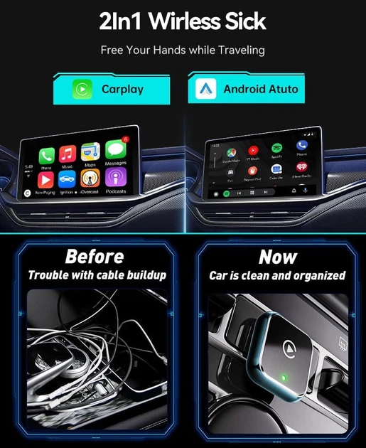 Беспроводной адаптер Mynoveex 2-в-1 для Apple CarPlay и Android Auto с Bluetooth 5.3 и Wi-Fi 6 - изображение 2