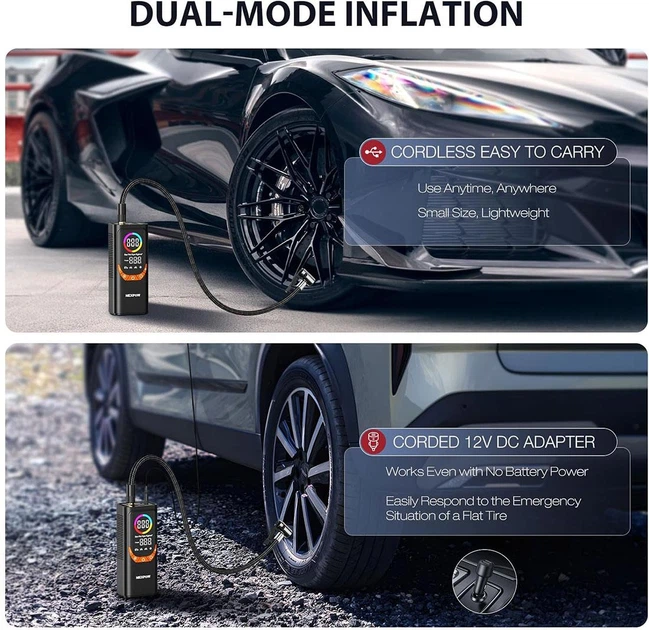 Портативний компресор з вбудованим акумулятором NEXPOW NP17 (Li-Ion, 6000 mAh, 80W) - изображение 5