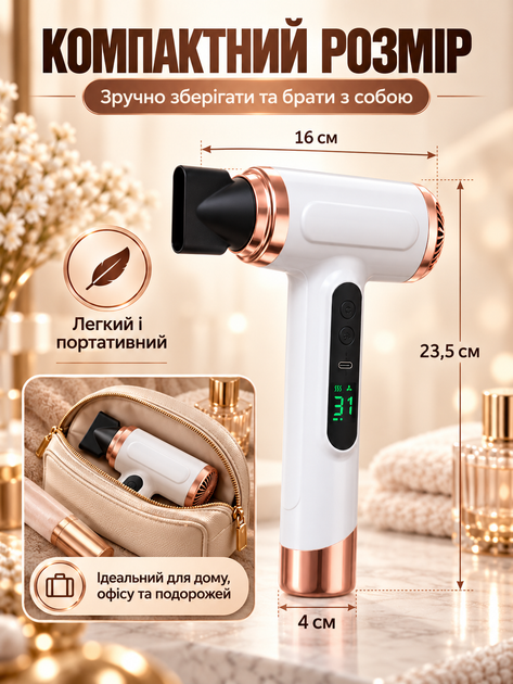 Дорожный беспроводной аккумуляторный фен для волос с теплым воздухом (FEN-200W) - Фото 5 Дорожный беспроводной аккумуляторный фен для волос с теплым воздухом (FEN-200W) - изображение 5