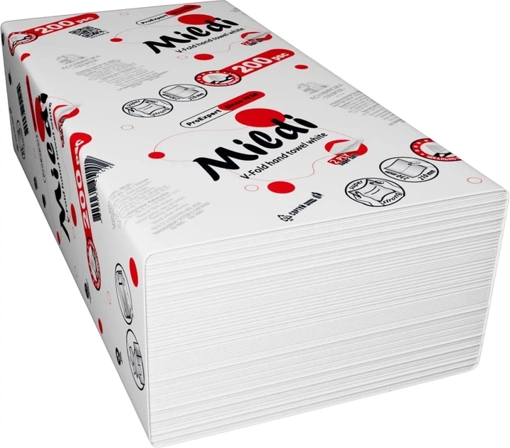 Упаковка рушників Mildi Pro Expert 2 шари V-складання Білі целюлозні 200 аркушів х 20 шт - зображення 2