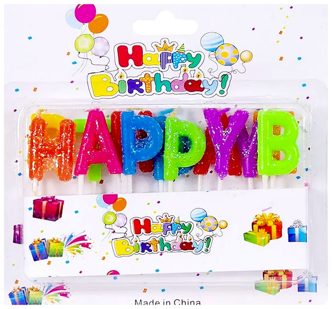 Свечи для торта парафиновые разноцветные высота 5 см в наборе 4 шт Буквы Happy Birthday SQ-26095 - изображение 2