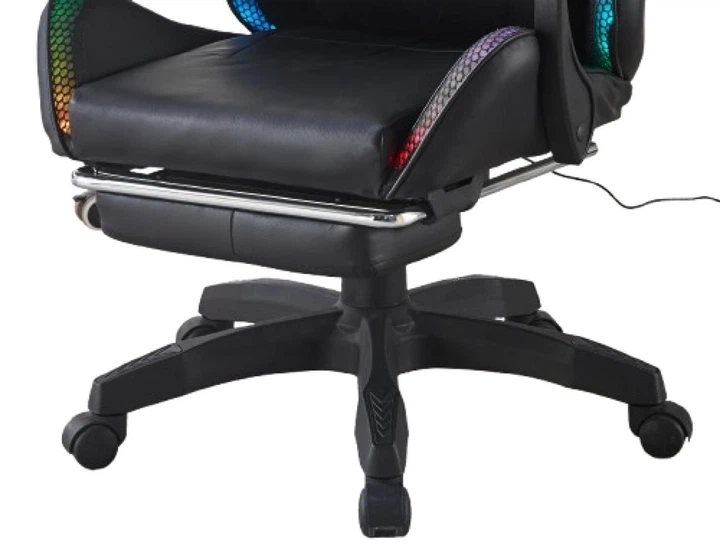 Кресло геймерское Bonro B-144 черное из экокожи с RGB подсветкой и массажной подушкой (125-76-42401046) - изображение 6