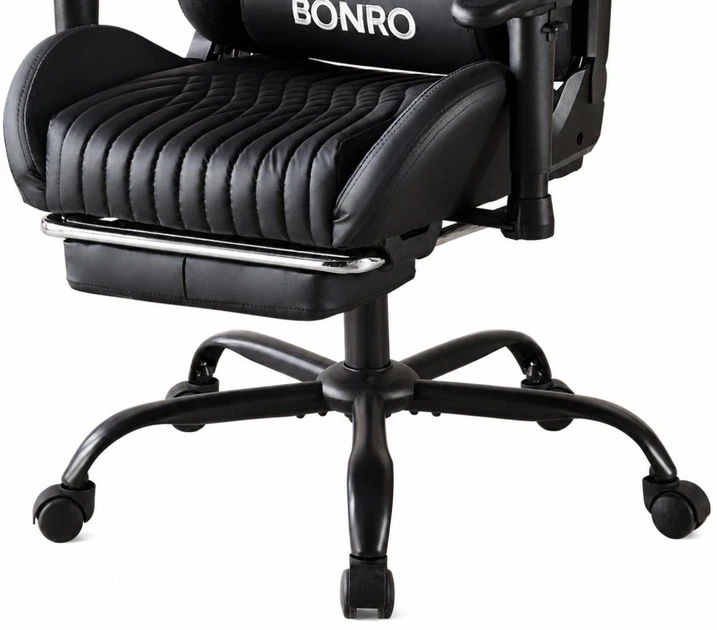 Кресло геймерское Bonro 1002G-1 черное из экокожи с выдвижной подставкой для ног и подушками (125-76-42401214) - изображение 6