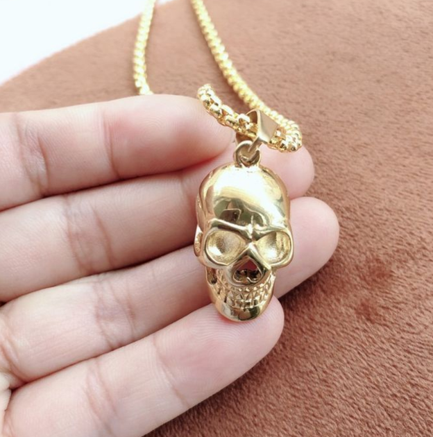 Кулон череп золотистый SteelSkull на цепочке 60 см из медицинской стали - изображение 2