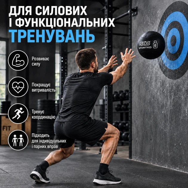 Медбол 6 кг, мяч для функциональных и силовых тренировок, Ø23 см, ПВХ, чёрный IV-MBAL6KG - изображение 2