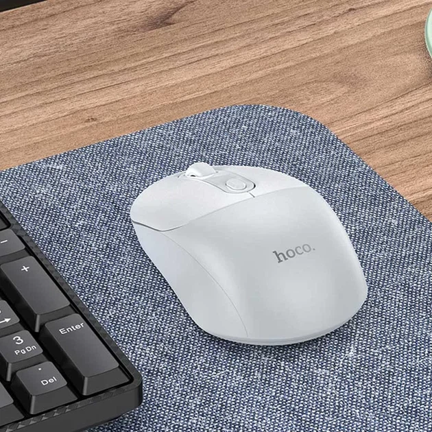 Мышь беспроводная Hoco GM28 2.4G, 1600 DPI, 4 кнопки, бело-серая - изображение 4