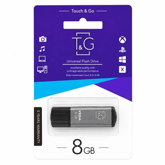 Флешка T&G Vega 8GB USB 2.0 з кришкою, сіра - Фото 2 Флешка T&G Vega 8GB USB 2.0 з кришкою, сіра - зображення 2