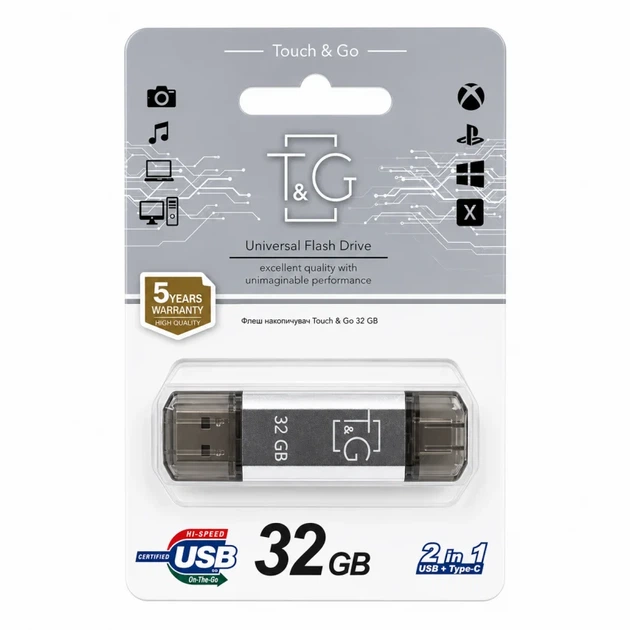 Флешка T&G Star 32 ГБ USB 2.0 Type-C металлическая с крышкой серебристая - Фото 2 Флешка T&G Star 32 ГБ USB 2.0 Type-C металлическая с крышкой серебристая - изображение 2