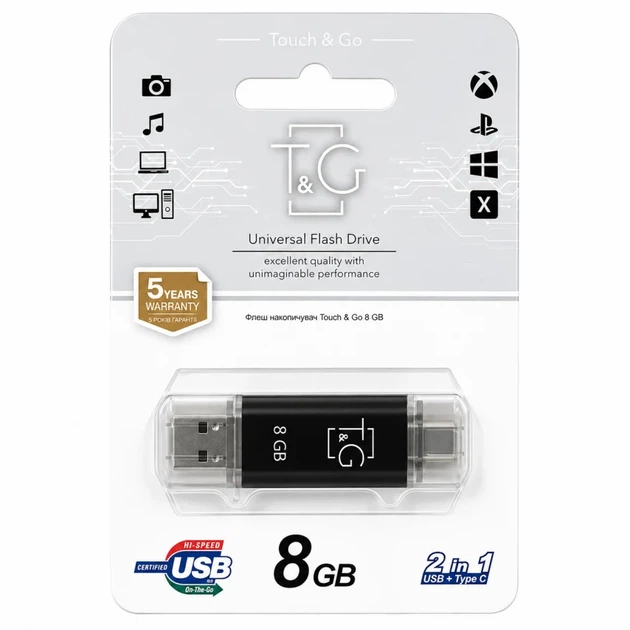 Флешка T&G Star 009 Type-C 8 ГБ USB 2.0, металевий корпус з кришкою, чорна - Фото 2 Флешка T&G Star 009 Type-C 8 ГБ USB 2.0, металевий корпус з кришкою, чорна - зображення 2