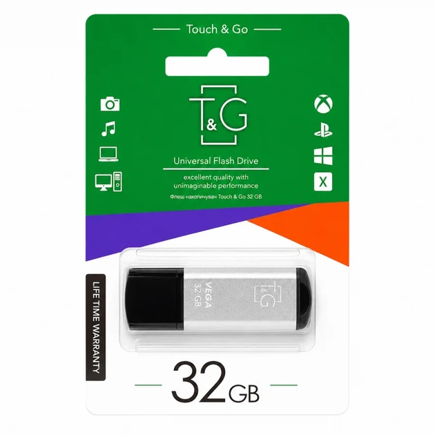 Флешка T&G Vega 32 ГБ USB 2.0 пластиковая с крышкой серебристая - Фото 2 Флешка T&G Vega 32 ГБ USB 2.0 пластиковая с крышкой серебристая - изображение 2