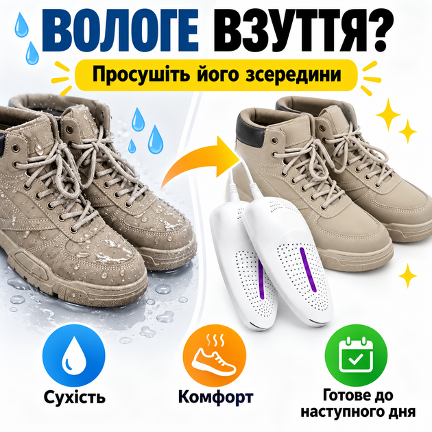 Електрична сушарка для взуття з УФ для кросівок черевиків бутс берц рукавичок дитячого 35–45 прилад сушіння портативна похідна - зображення 5