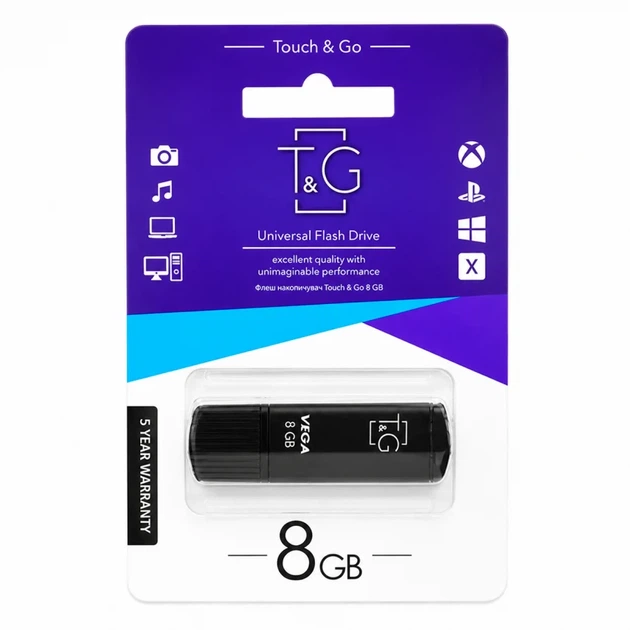 Флешка T&G Vega 8 ГБ USB 2.0 пластиковая с крышкой черная - Фото 2 Флешка T&G Vega 8 ГБ USB 2.0 пластиковая с крышкой черная - изображение 2