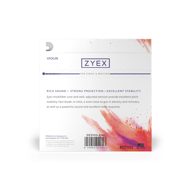 Струни для скрипки D'Addario ZYEX VIOLIN STRING SET 4/4 MEDIUM TENSION (Silver D) - Фото 3 Струни для скрипки D'Addario ZYEX VIOLIN STRING SET 4/4 MEDIUM TENSION (Silver D) - зображення 3