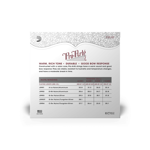 Струни для віолончелі D'Addario PRO-ARTÉ CELLO STRING SET 4/4 Scale Medium Tension - Фото 3 Струни для віолончелі D'Addario PRO-ARTÉ CELLO STRING SET 4/4 Scale Medium Tension - зображення 3