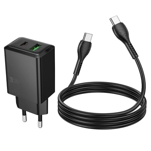Сетевое зарядное устройство Hoco N71 USB A + USB C QC3.0 3A 30W + кабель USB C Black (6942007670937) - Фото 3 Сетевое зарядное устройство Hoco N71 USB A + USB C QC3.0 3A 30W + кабель USB C Black (6942007670937) - изображение 3