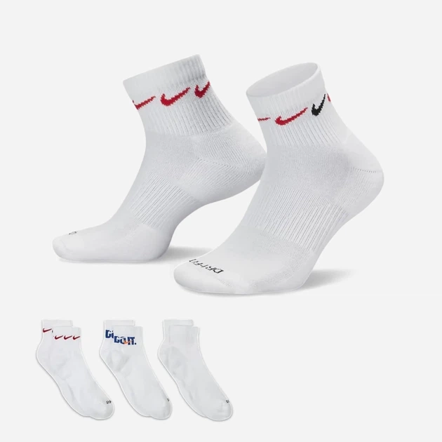 Набор мужских носков коротких хлопковых Nike U Nk Everyday Plus Cush Ankle DH3827-902 38-42 3 пары Белый/Разноцветный (195244784080) - изображение 4