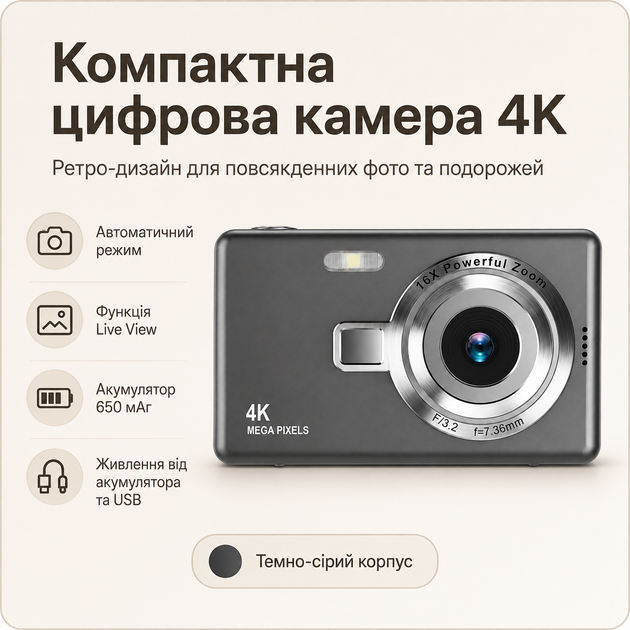 Портативний цифровий фотоапарат з автоматичним режимом зйомки - зображення 3