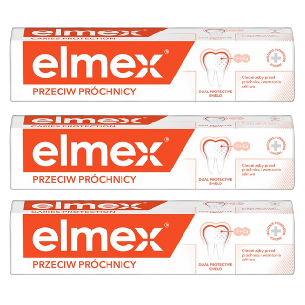 Zestaw past do zębów Elmex Caries Protection Tripack z fluorem 3 x 75 ml (8590232000234) - Zdjęcie 1 Zestaw past do zębów Elmex Caries Protection Tripack z fluorem 3 x 75 ml (8590232000234) - obraz 1