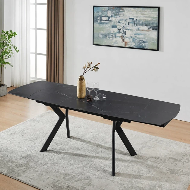 Стол раскладной NOREEN CERAMIC 140(200)х80 керамика 12 мм, чёрный - изображение 8