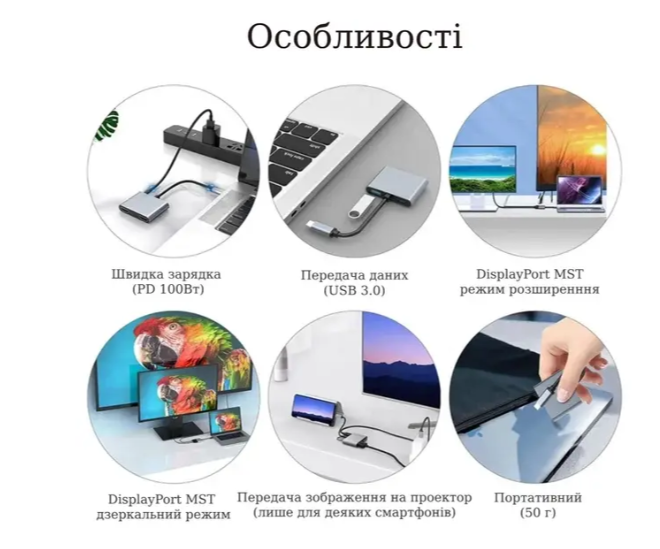 Адаптер USB-C 4 в 1 HDMI 4K 60Hz, USB 2.0, Power Delivery PD, переходник Type-C для ноутбука и планшета - Фото 3 Адаптер USB-C 4 в 1 HDMI 4K 60Hz, USB 2.0, Power Delivery PD, переходник Type-C для ноутбука и планшета - изображение 3
