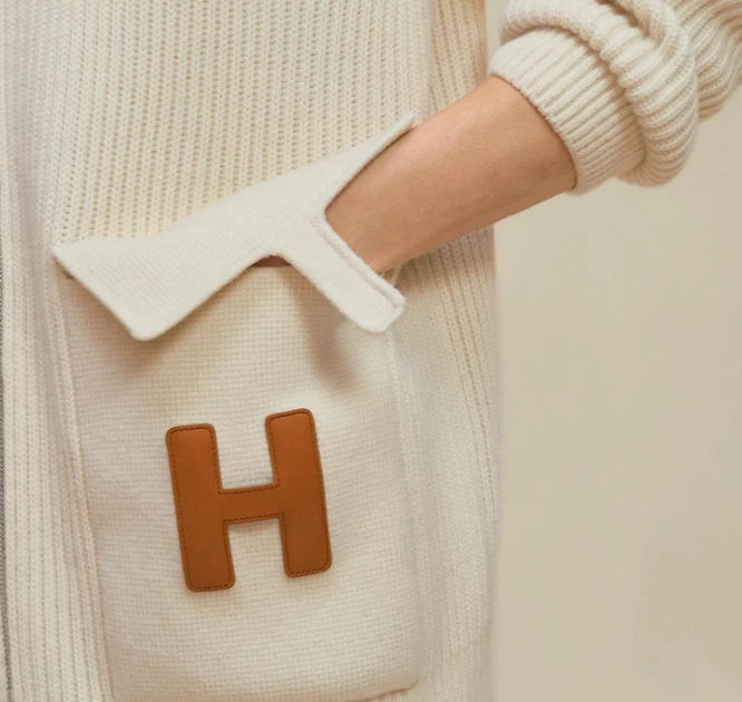 Кардиган з логотипом HERMES Blouson details Cuir Cardigan virgin wool Розмір M Молочний - Фото 5 Кардиган з логотипом HERMES Blouson details Cuir Cardigan virgin wool Розмір M Молочний - зображення 5