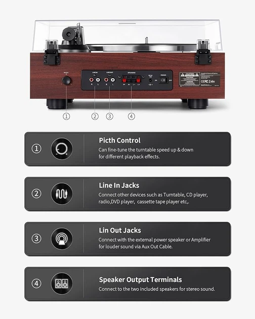 Вінтажний програвач вінілових платівок, Bluetooth HiFi програвач з динаміками - зображення 9