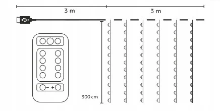 Гірлянда-штора Chomik LED 3х3 м 300 теплий білий USB з пультом - зображення 7