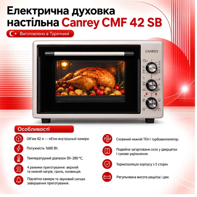 Електрична піч з конвекцією та грилем Canrey CMF 42 SB - зображення 2