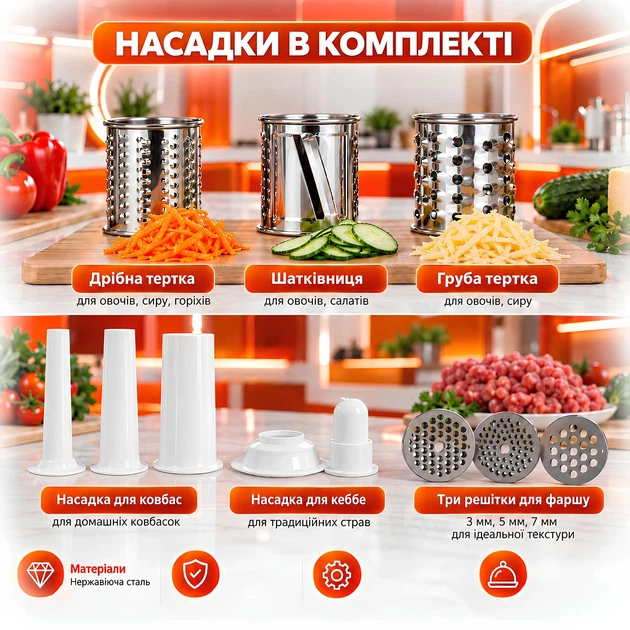 Електрична м'ясорубка з шинковкою Ardesto MGA-2000W - зображення 3