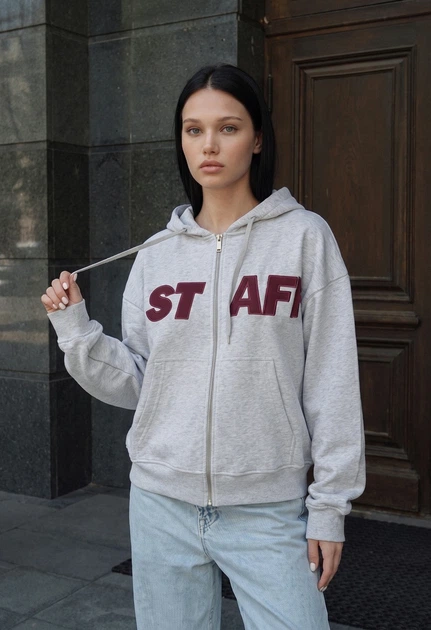 Жіноче худі Staff fiz gray melange logo oversize M-L - Фото 1 Жіноче худі Staff fiz gray melange logo oversize M-L - изображение 1
