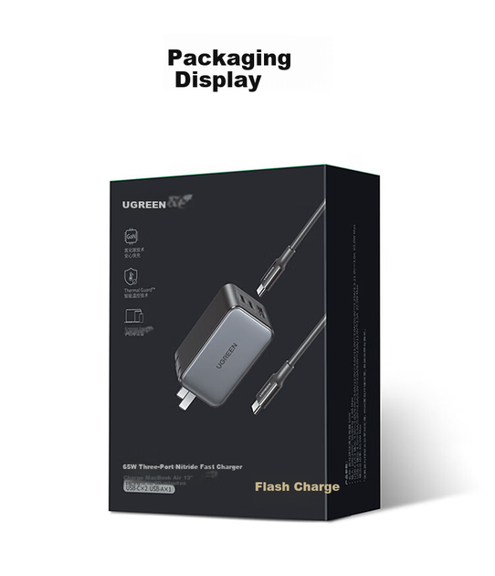 Зарядное устройство UGREEN 65 Вт GaN Type-C с PD для iPhone, Samsung и MacBook Pro - Фото 11 Зарядное устройство UGREEN 65 Вт GaN Type-C с PD для iPhone, Samsung и MacBook Pro - изображение 11