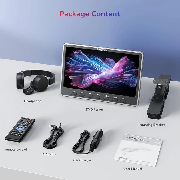 Автомобільний DVD-програвач GOnavidio 12" з входом HDMI, автомобільний телевізор з автоматичним присоском для дисків - зображення 13