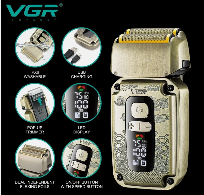 Сетчатая электробритва VGR V-337 с титановой сеткой для сухого и влажного бритья - изображение 6