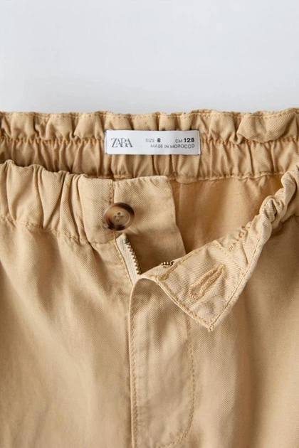 Штани карго cargo широкого крою для хлопчика Zara хакі 152 легка лляна тканина - изображение 3