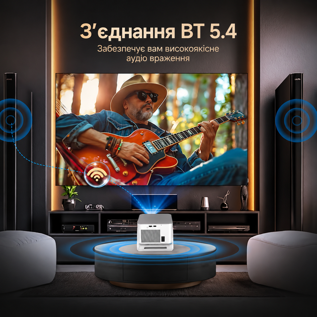 Портативный смарт-проектор HY350 Max Allwinner H726 Android 14900 ANSI Full HD 1080P Wi-Fi 6 Bluetooth 5.4 автофокус 360° - Фото 3 Портативный смарт-проектор HY350 Max Allwinner H726 Android 14900 ANSI Full HD 1080P Wi-Fi 6 Bluetooth 5.4 автофокус 360° - изображение 3