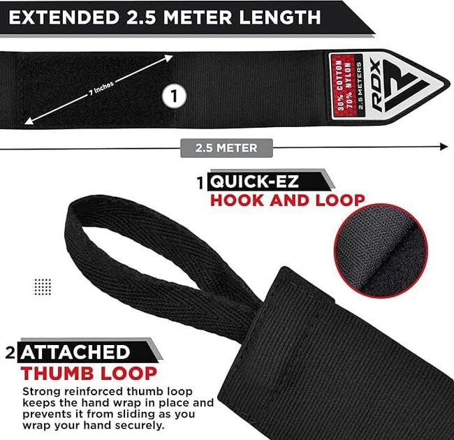 Бинты RDX HAND WRAPS 2.5 METER черный 2,5 м (HWJ-RP) - изображение 2