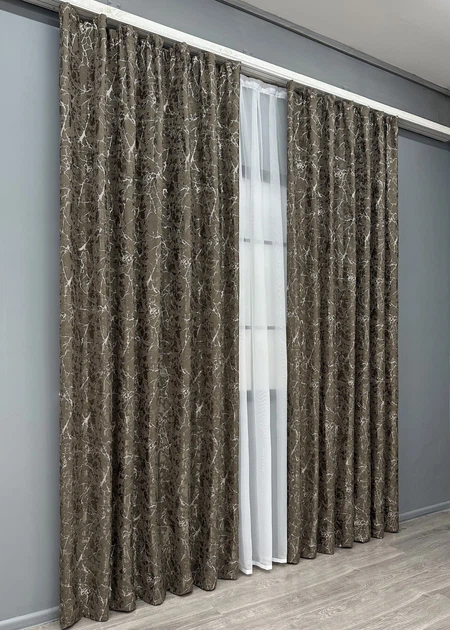 Комплект готових штор VR-Textil Льон мармур Royal Touch № 2008ш Сіро-коричневий 150х270 см 2 шт (33-1301) - зображення 4