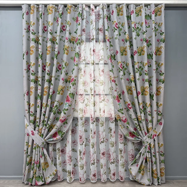Комплект штор VR-Textil Лен Прованс 100х270 2шт и Тюль 400х270 2083ш-1867т Разноцветный 71-204/2 - Фото 1 Комплект штор VR-Textil Лен Прованс 100х270 2шт и Тюль 400х270 2083ш-1867т Разноцветный 71-204/2 - изображение 1