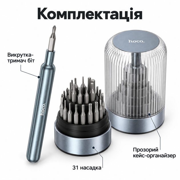 Многофункциональный набор магнитных отверток HOCO UT11 31 в 1, Отвертка с насадками, Набор бит для ремонта техники - изображение 5