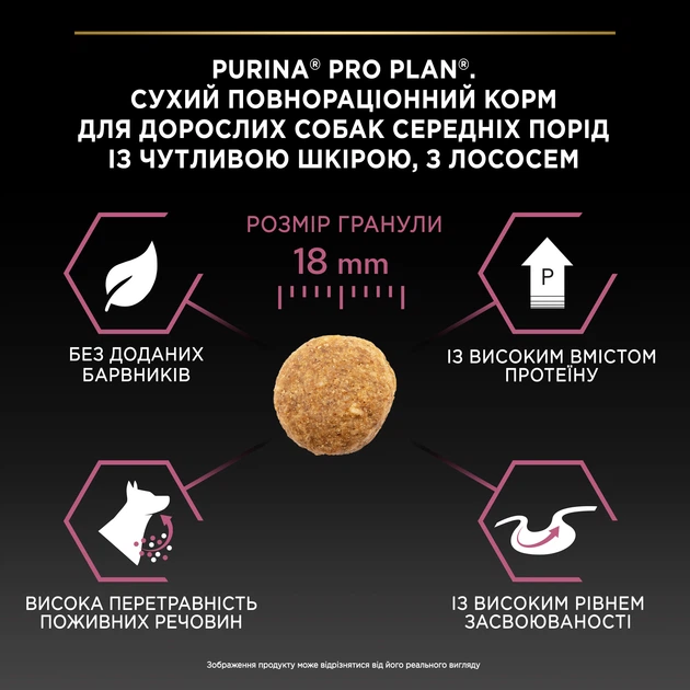 Сухий корм PRO PLAN Medium Adult 1+ Sensitive Skin для дорослих собак середніх порід, з чутливою шкірою, з лососем, 14 кг - Фото 8 Сухий корм PRO PLAN Medium Adult 1+ Sensitive Skin для дорослих собак середніх порід, з чутливою шкірою, з лососем, 14 кг - изображение 8