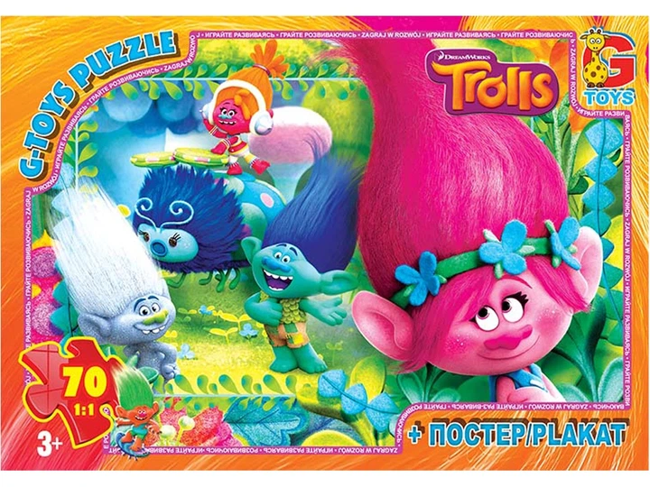 Пазли із серії "Тролі", 70 елементів з постером (TR0078) G-Toys (TR0078) - Фото 1 Пазли із серії "Тролі", 70 елементів з постером (TR0078) G-Toys (TR0078) - зображення 1