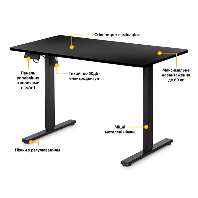 Комп'ютерний стіл Mealux PowerDesk Lite Black з електрорегулюванням висоти (EVO-201 Lite B/B) - зображення 2