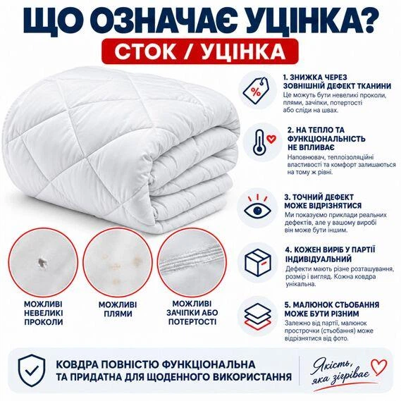 Ковдра зимова антиалергенна 140х210 см полуторна, мікрофібра, наповнювач 300 г/м2, стокова, уцінка, дефект тканини біла - зображення 6