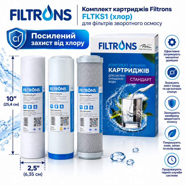 Комплект картриджей Filtrons FLTKS1 (хлор) - Фото 1 Комплект картриджей Filtrons FLTKS1 (хлор) - изображение 1