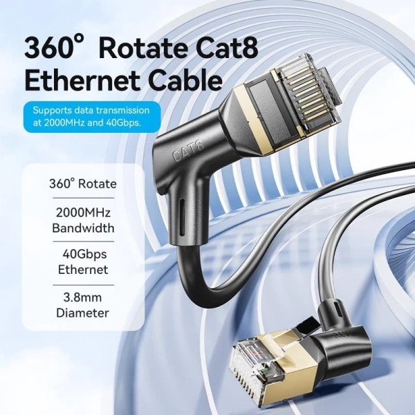 Патч-корд Vention CAT8 SSTP Ethernet, 0.5 м Black, RJ-45 - RJ-45, 8 жил, 360 ° (IKLBD) - изображение 2