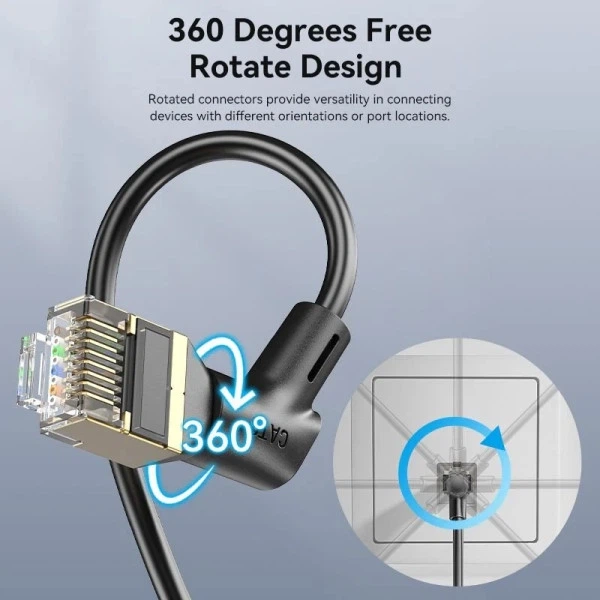 Патч-корд Vention CAT8 SSTP Ethernet, 0.5 м Black, RJ-45 - RJ-45, 8 жил, 360 ° (IKLBD) - изображение 3